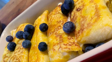 Blueberry and ricotta blintzes