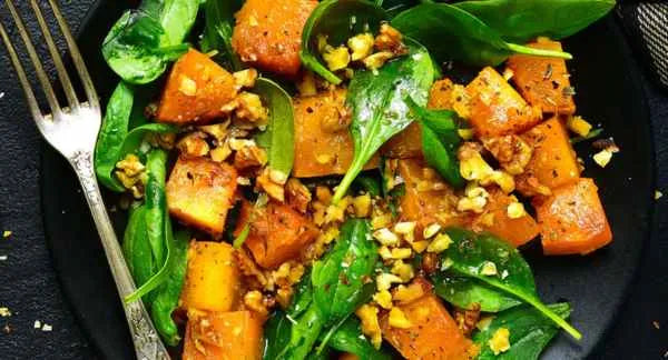 Winter harvest salad with pumpkin goddess dressing