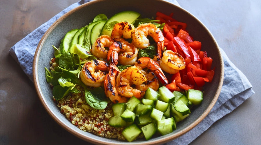 Ultimate Low-FODMAP Bowl: Fresh Avocado Shrimp Quinoa Power