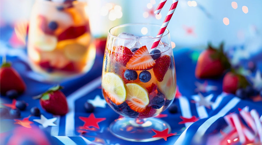 Sparkling Low-FODMAP Red, White & Blue Sangria