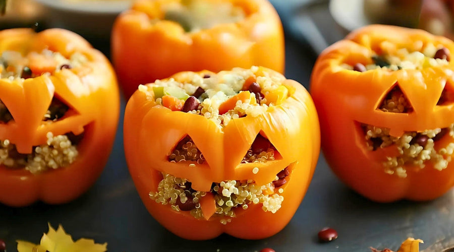 Halloween Fun: Healthy Low-FODMAP Stuffed Jack-O-Lantern Peppers